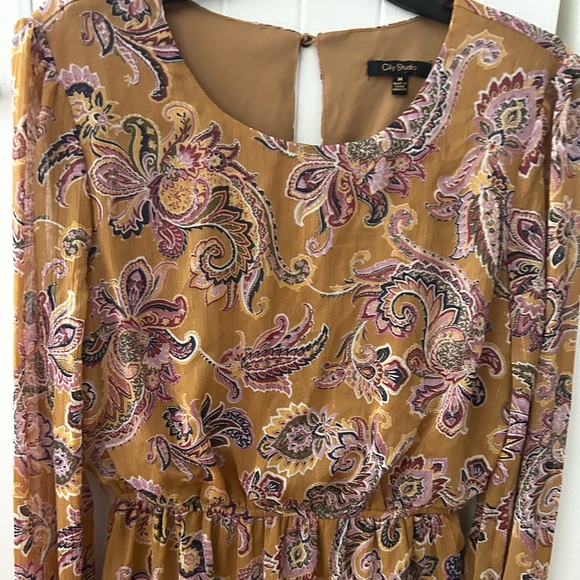 NWOT CITY STUDIO Floral Paisley Dress W/ Belle Long Sleeves Elastic Waist - Picture 3 of 15